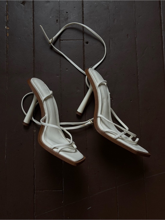 Zara Shoes - Zara White Strappy Square-Toe Heels with Ankle Wrap